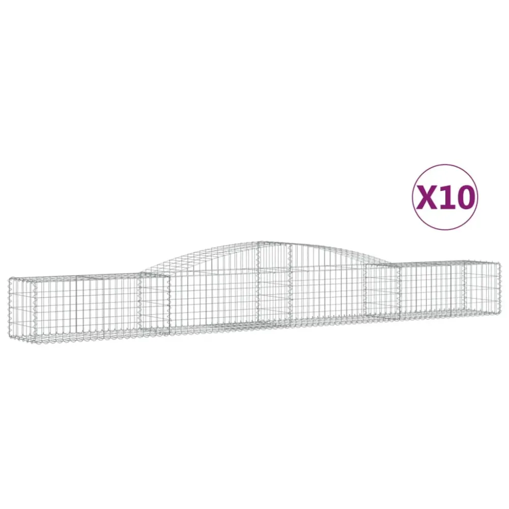 Paniers à gabions clôture cage mur de soutènement arqués 10 pcs 400 x 50 x 40/60 cm fer galvanisé Argent 02_0040301