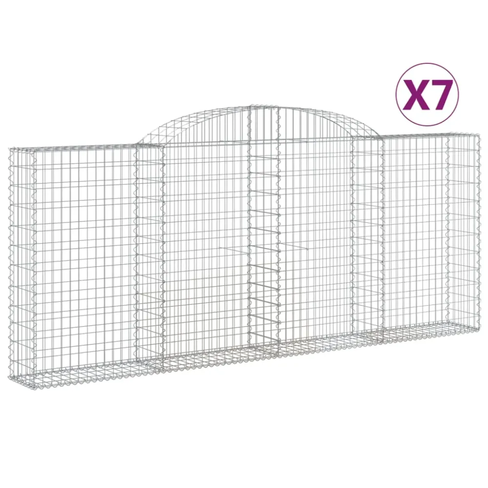 Paniers à gabions clôture cage mur de soutènement arqués 7 pcs 300 x 30 x 120/140 cm fer galvanisé Argent 02_0041102