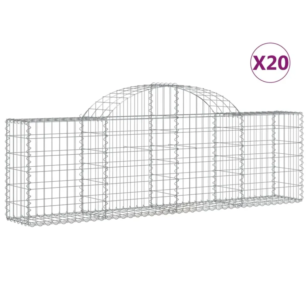 Paniers à gabions clôture cage mur de soutènement arqués 20 pcs 200 x 30 x 60/80 cm fer galvanisé Argent 02_0040597