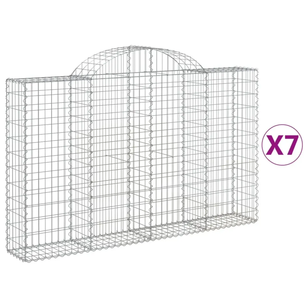 Paniers à gabions clôture cage mur de soutènement arqués 7 pcs 200 x 30 x 120/140 cm fer galvanisé Argent 02_0041070
