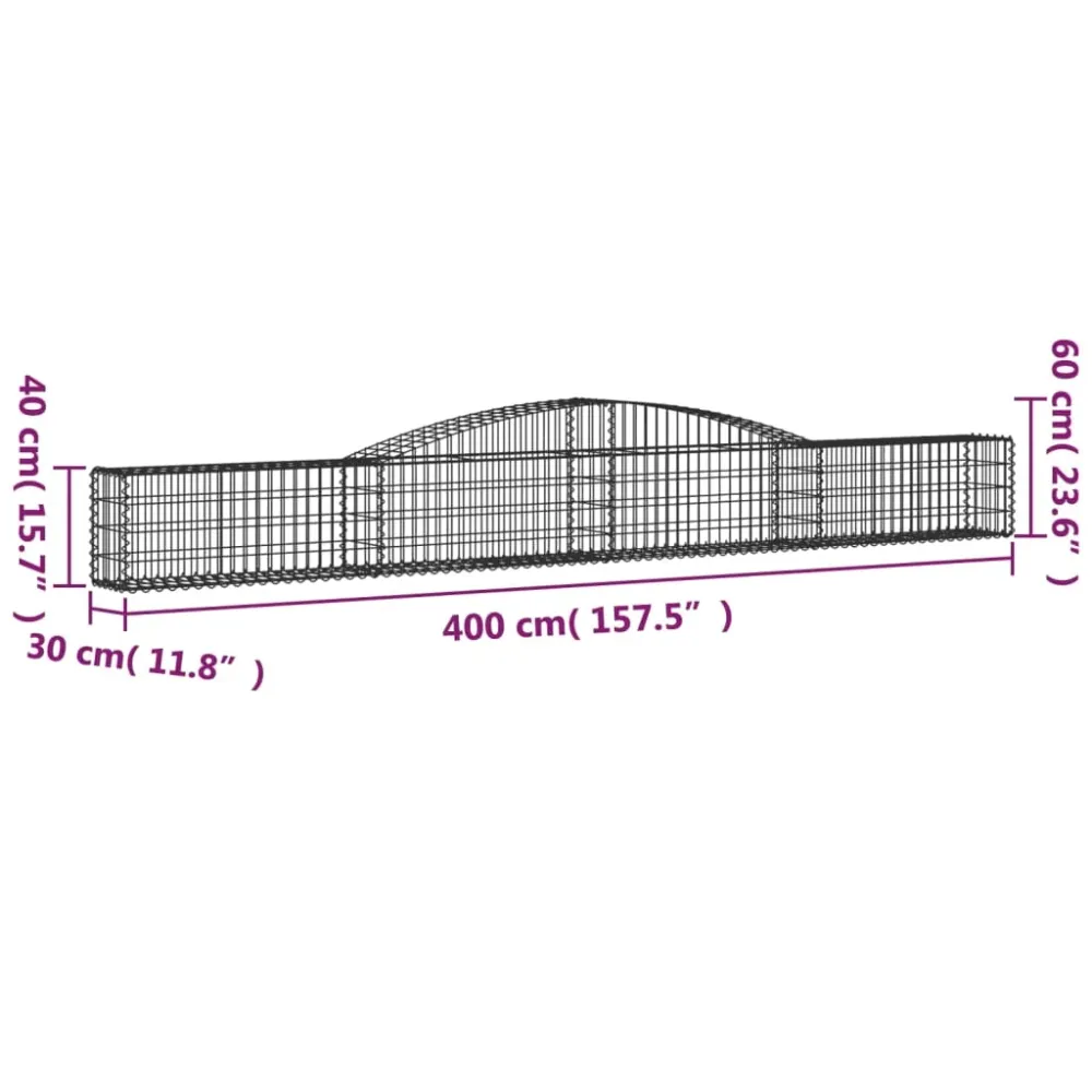 Paniers à gabions clôture cage mur de soutènement arqués 10 pcs 400 x 30 x 40/60 cm fer galvanisé Argent 02_0040280