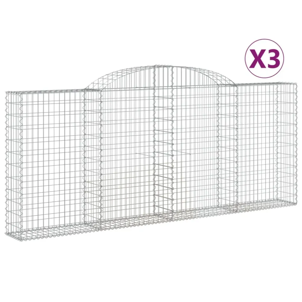 Paniers à gabions clôture cage mur de soutènement arqués 3 pcs 300 x 30 x 120/140 cm fer galvanisé Argent 02_0040763