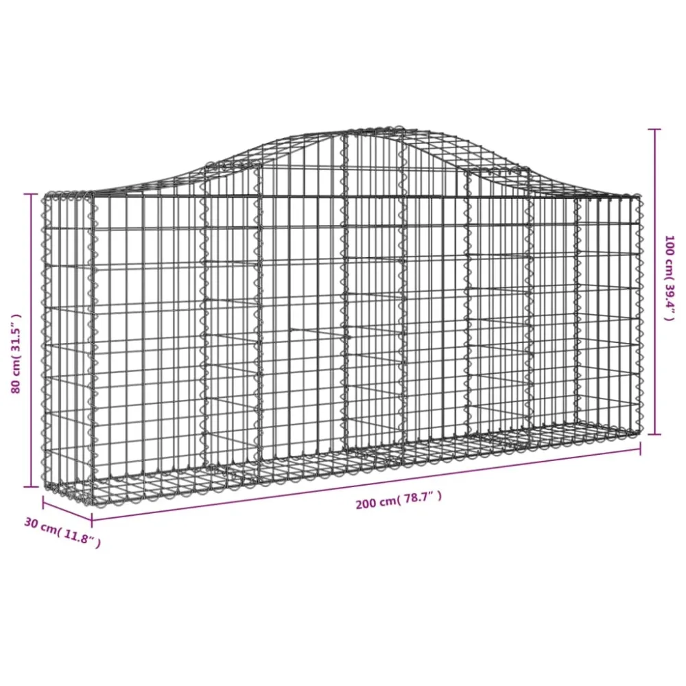 Paniers à gabions clôture cage mur de soutènement arqués 1lot de 4 200 x 30 x 80/100 cm fer galvanisé Argent 02_0040570
