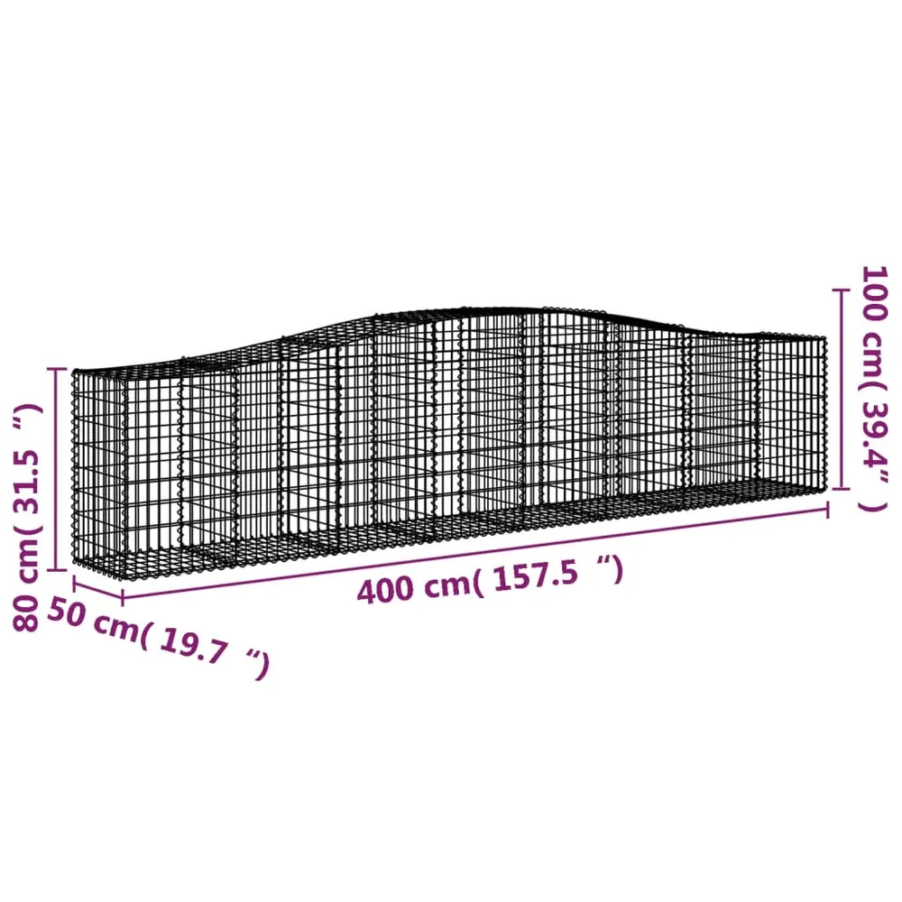 Paniers à gabions clôture cage mur de soutènement arqués 10 pcs 400 x 50 x 80/100 cm fer galvanisé Argent 02_0040305
