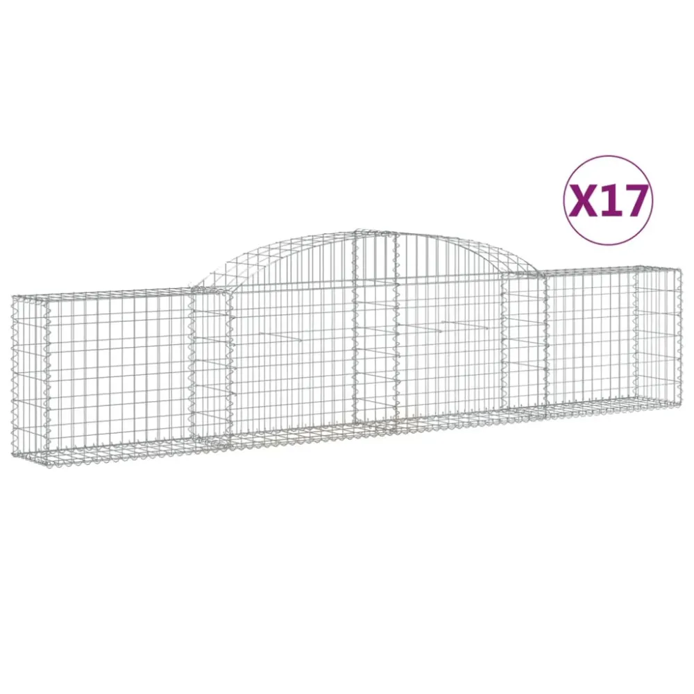 Paniers à gabions clôture cage mur de soutènement arqués 17 pcs 300 x 30 x 60/80 cm fer galvanisé Argent 02_0040476