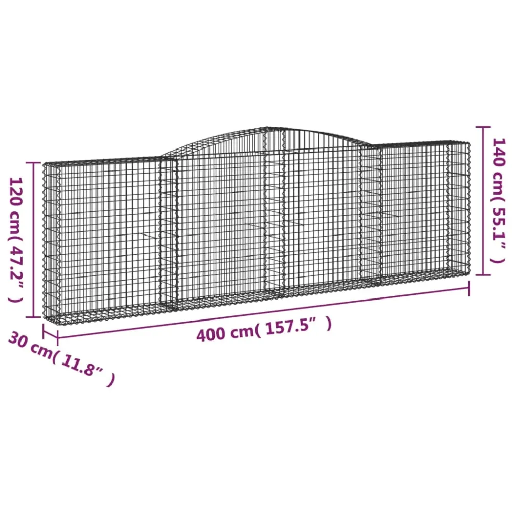 Paniers à gabions clôture cage mur de soutènement arqués 15 pcs 400 x 30 x 120/140 cm fer galvanisé Argent 02_0040444