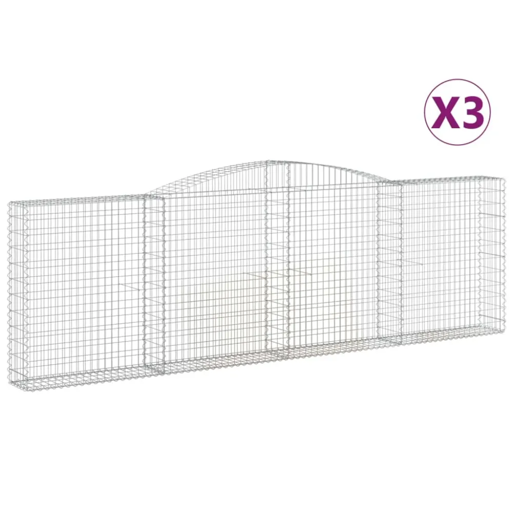 Paniers à gabions clôture cage mur de soutènement arqués 3 pcs 400 x 30 x 120/140 cm fer galvanisé Argent 02_0040782