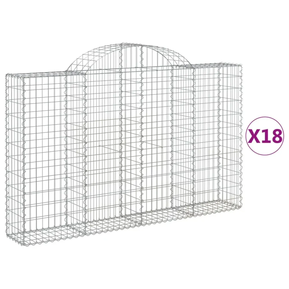 Paniers à gabions clôture cage mur de soutènement arqués 18 pcs 200 x 30 x 120/140 cm fer galvanisé Argent 02_0040487