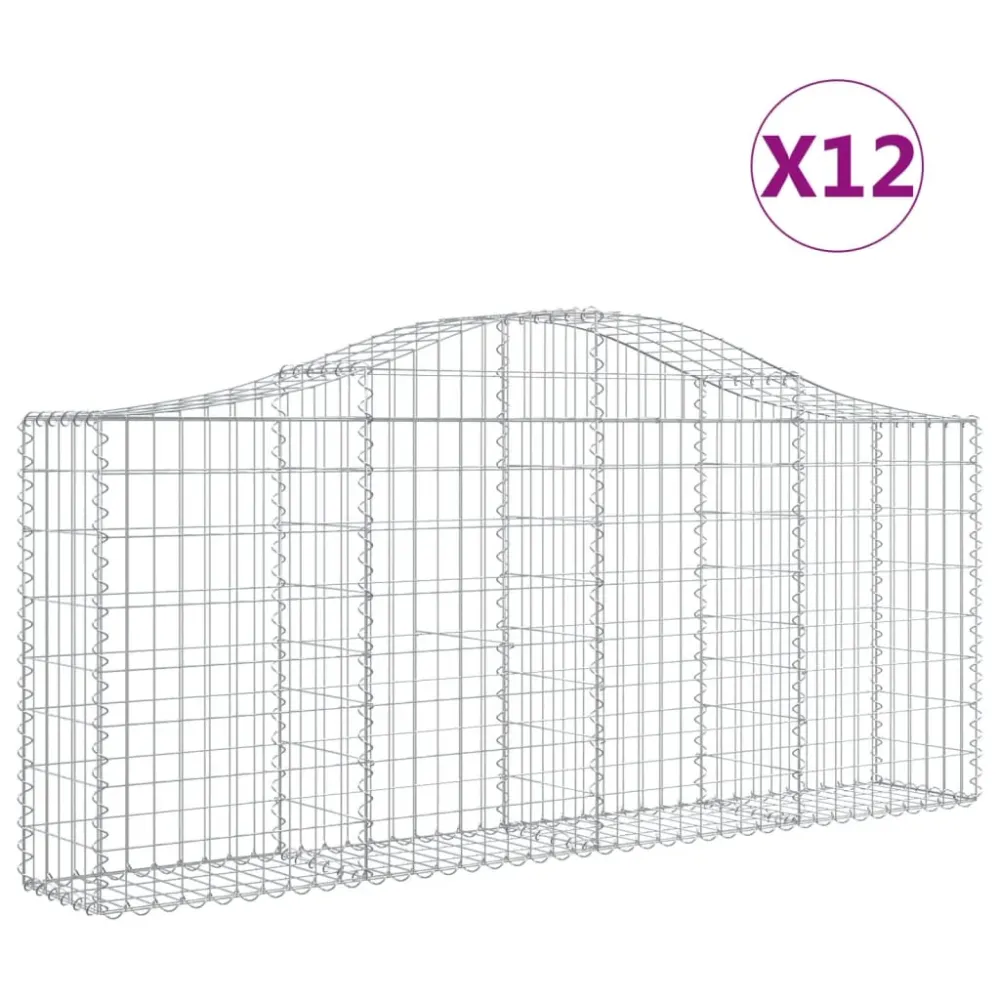 Paniers à gabions clôture cage mur de soutènement arqués 1lot de 2 200 x 30 x 80/100 cm fer galvanisé Argent 02_0040525