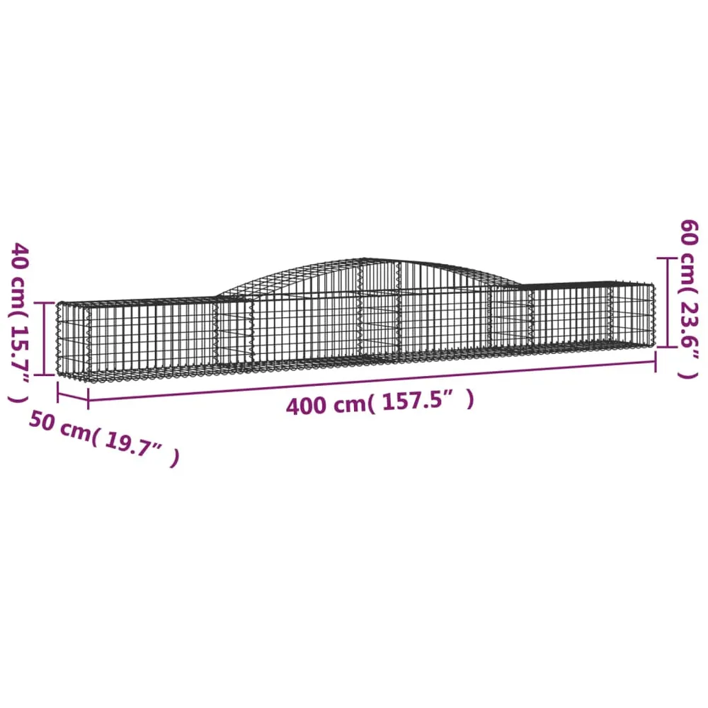 Paniers à gabions clôture cage mur de soutènement arqués 10 pcs 400 x 50 x 40/60 cm fer galvanisé Argent 02_0040301