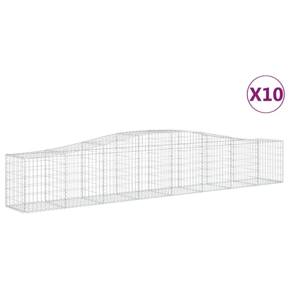 Paniers à gabions clôture cage mur de soutènement arqués 10 pcs 400 x 50 x 60/80 cm fer galvanisé Argent 02_0040302