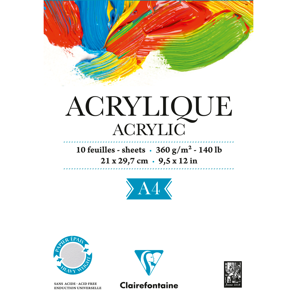 Bloc acrylique DIN A4 - 10 feuilles (360g) Clairefontaine