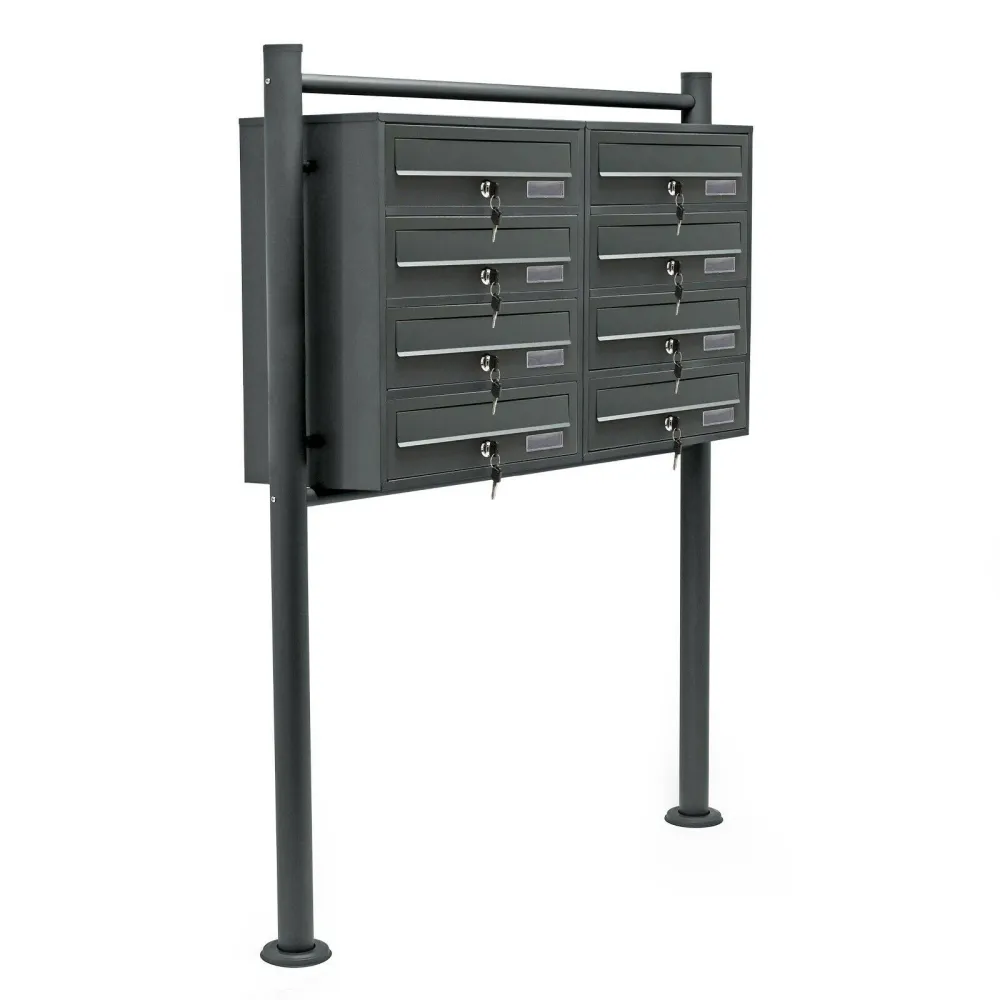 Bloc 8 boite aux lettres 2x4 compartiments superposé pied de support acier galvanisé 48,6 x 77 x 27 cm anthracite 16_0000048