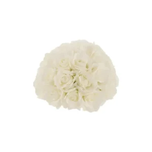 Boule de fleurs 1/2 rose en plastique blanc 29.5x29.5x20.5 cm
