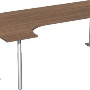 Bureau PC geramöbel à gauche réglable en hauteur panneau de pied C en option 2000x1200x680-820 noyer/argent N-647318-NS ac...