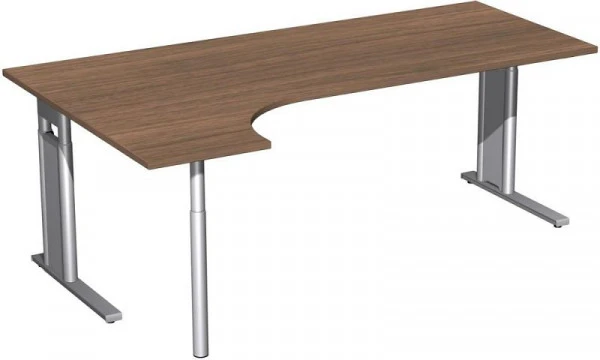 Bureau PC geramöbel à gauche réglable en hauteur panneau de pied C en option 2000x1200x680-820 noyer/argent N-647318-NS ac...