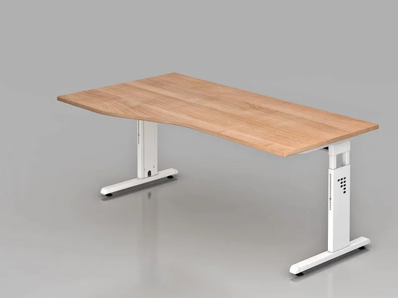 Bureau Hammerbacher pied C 180x100/80cm noyer/blanc hauteur de travail 65-85 cm VOS18/N/W commander à bas prix