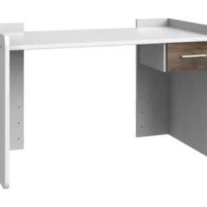 Bureau réglable en H. coloris Blanc, rechampis imitation chêne Flagstaff - L. 124 x H. 77 x P. 70 cm