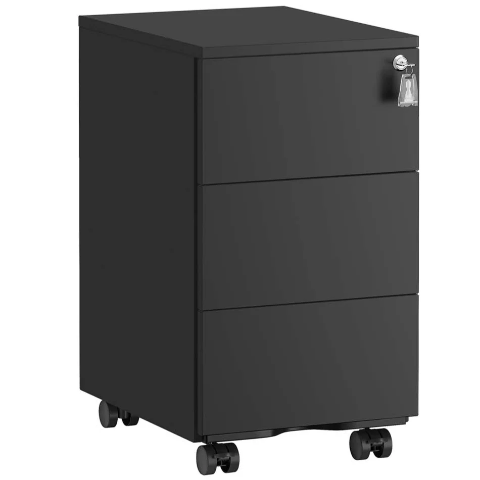 Caisson de bureau mobile 39 x 45 x 55 cm verrouillable avec 3 tiroirs rangement de documents papeterie préassemblé pour bu...
