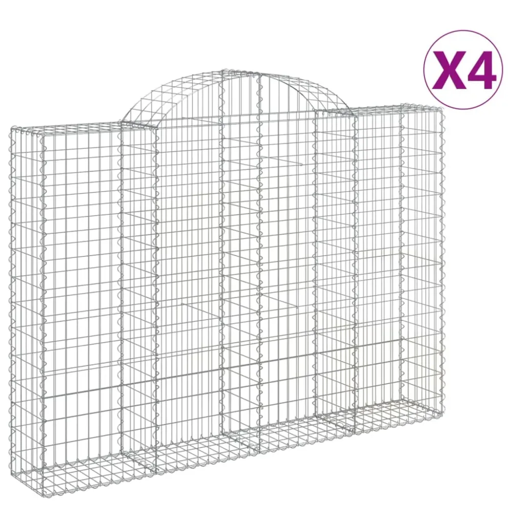 Lot de 4 paniers à gabions clôture cage mur de soutènement arqués 200 x 30 x 140/160 cm fer galvanisé Argent 02_0041424