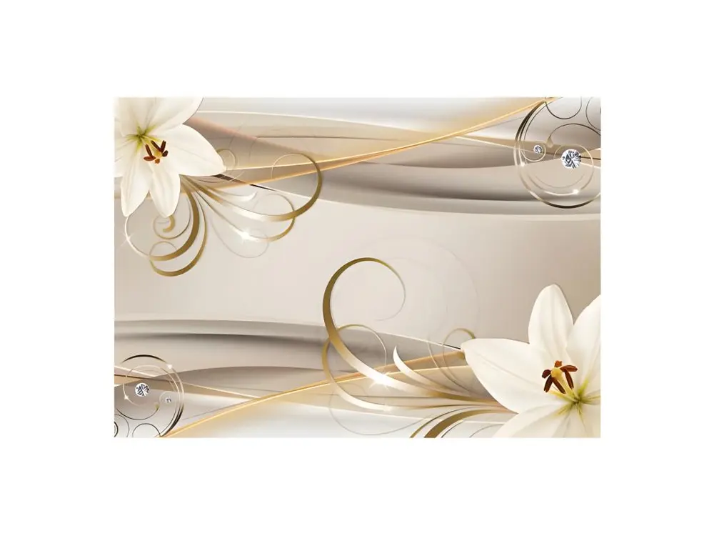 Papier peint intissé Fleurs Lilies and Dorure Spirals : Taille - 350 x 245 cm