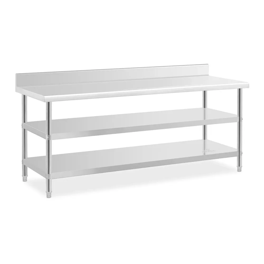 Table de travail acier inoxydable avec dosseret - 200 x 70 x 16,5 cm - 235 kg - 2 tablettes 14_0007311
