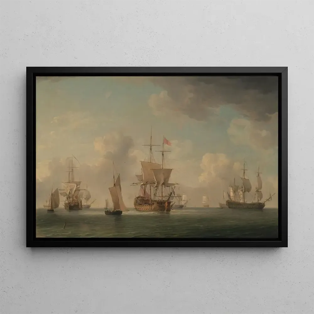 Tableau Navires anglais sous voile par une brise vraiment légère - Charles Brooking | Reproduction