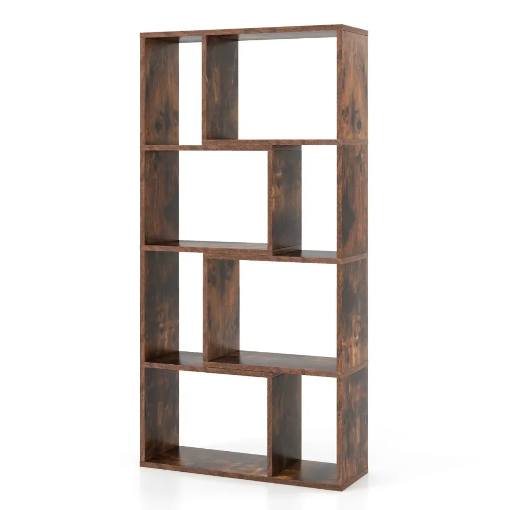 Bibliothèque géométrique ouverte 60 x 20 x 120 cm design contemporain avec 8 cases multifonctionnelles en bois café 20_001...
