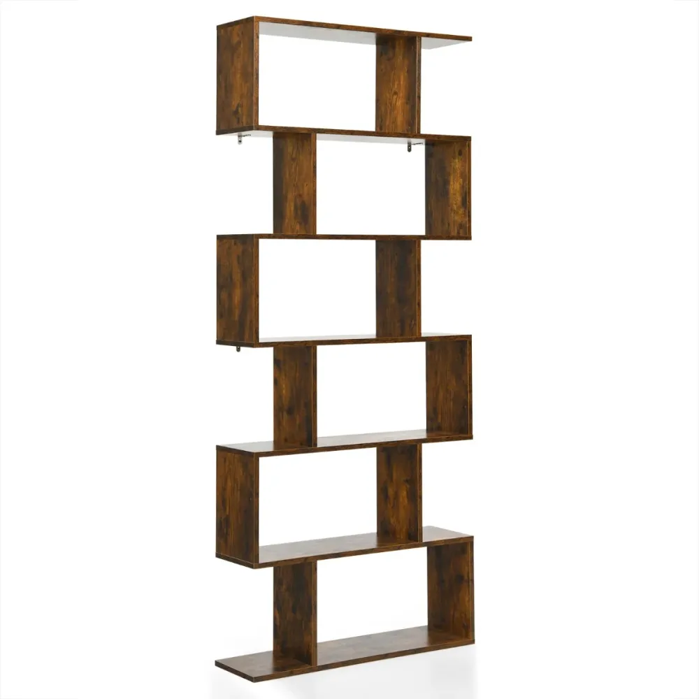 Boîte de classement Bibliothèque/étagère de rangement à 6 niveaux-80x23x191 cm de style industriel en forme de S pour salo...