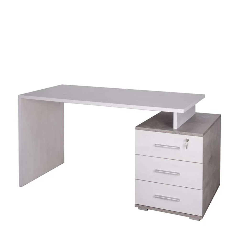 Boîte de classement Bureau de bureau avec caisson intégré finition Oxyde Blanc / Ciment par Sarmog