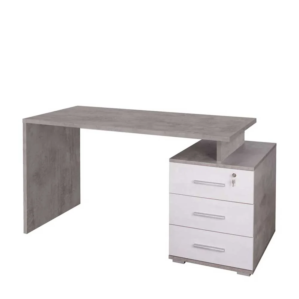Corbeille à papier Bureau de bureau avec caisson intégré finition Ciment / Oxyde Blanc par Sarmog