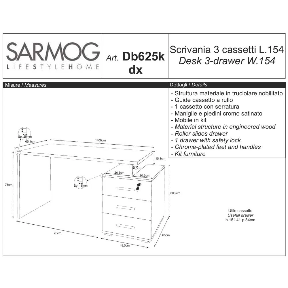 Corbeille à papier Bureau de bureau avec caisson intégré finition Ciment / Oxyde Blanc par Sarmog
