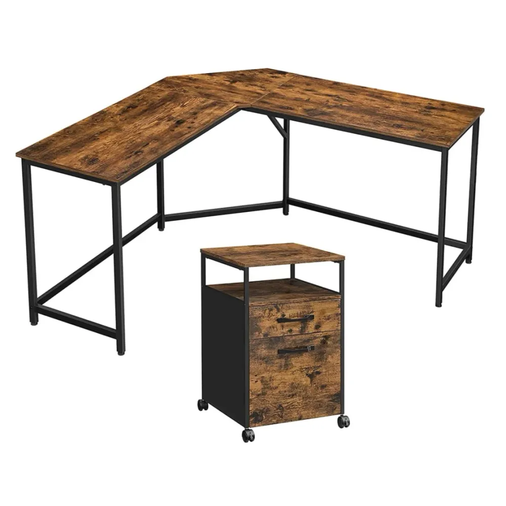 Bureau d’angle et caisson mobile poste de travail 149 x 149 x 75 cm avec placard de rangement 2 tiroirs table en L de styl...