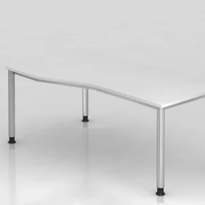 Bureau Hammerbacher 4 pieds rond 180x100/80cm blanc/argent forme libre montable à gauche ou à droite VHS18/W/S choisir à b...