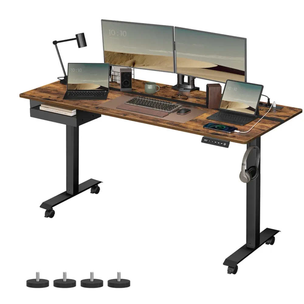 Bureau électrique réglable en hauteur bureau assis-debout surface 60 x 120 cm réglable en continu fonction mémoire de 4 ha...