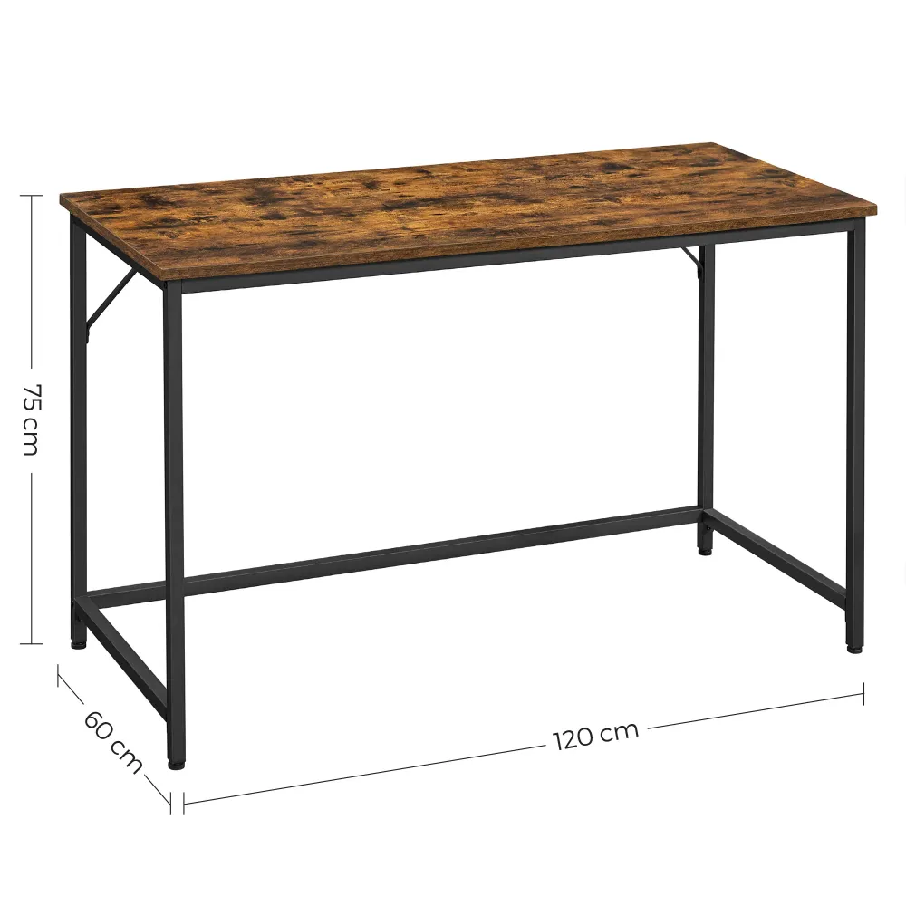 Bureau table poste de travail 120 x 60 x 75 cm pour bureau salon chambre assemblage facile métal style industriel marron 1...