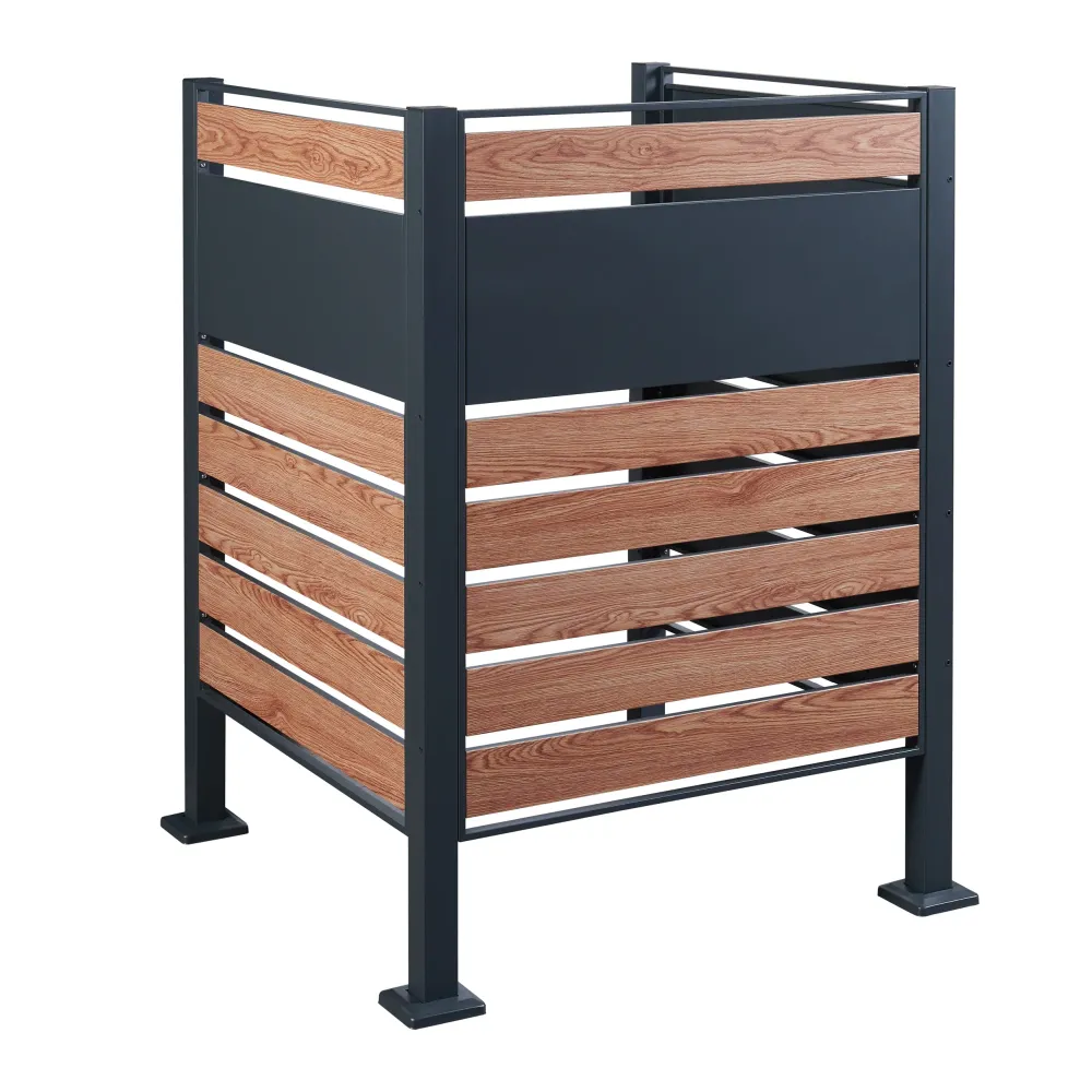 Cache-poubelle acier galvanisé 120 x 91 x 91 cm anthracite effet bois 03_0009096