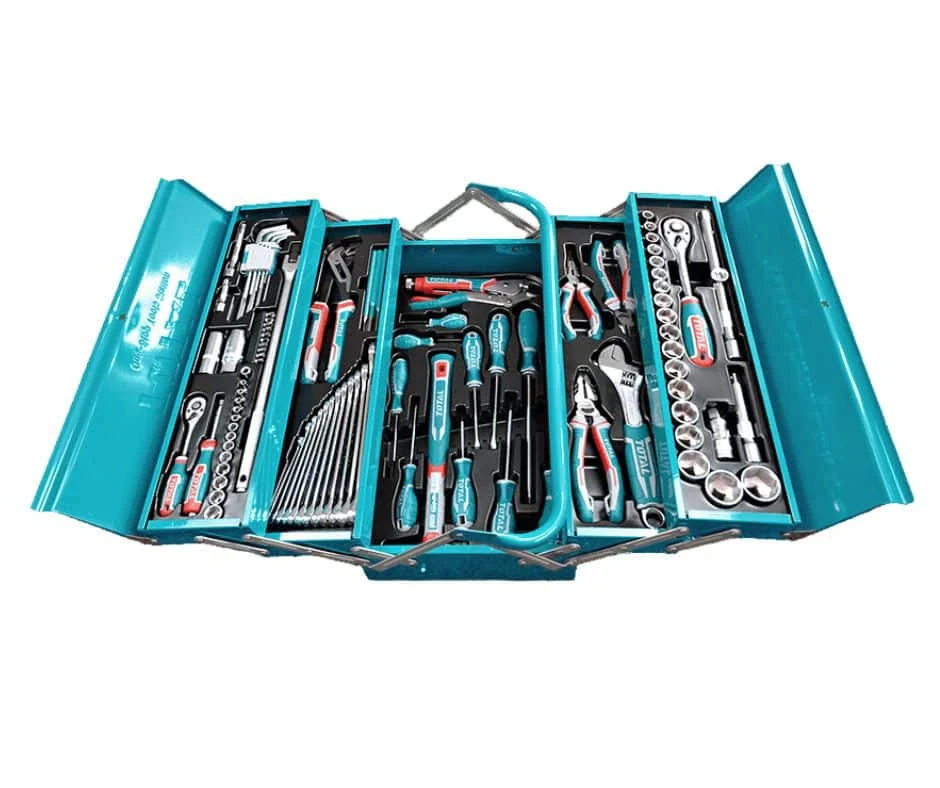 Caisse à Outils TOTAL 108 Pièces THTCS121081 - Coffre Métallique avec Rangement Professionnel