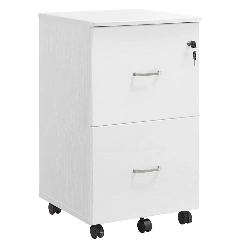 Caisson armoire de bureau mobile avec serrure 2 tiroirs système de blocage des roulettes rails de suspension réglables bla...