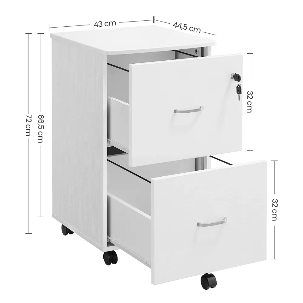 Caisson armoire de bureau mobile avec serrure 2 tiroirs système de blocage des roulettes rails de suspension réglables bla...