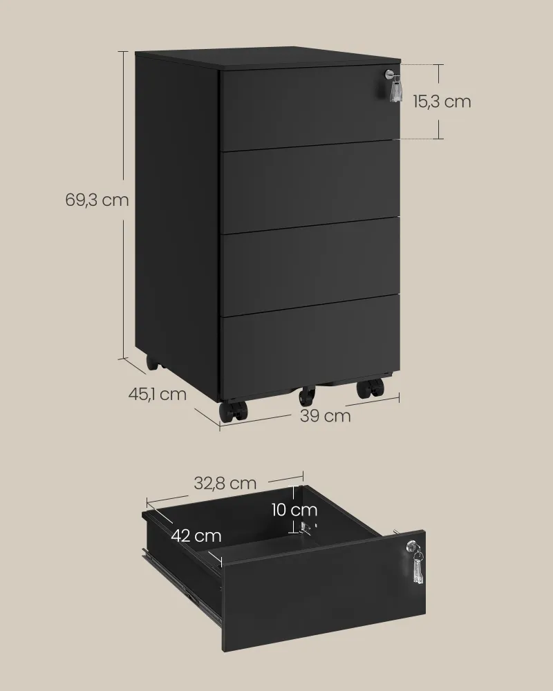 Caisson de bureau mobile verrouillable avec 3 tiroirs rangement de documents papeterie préassemblé pour bureau bureau à do...