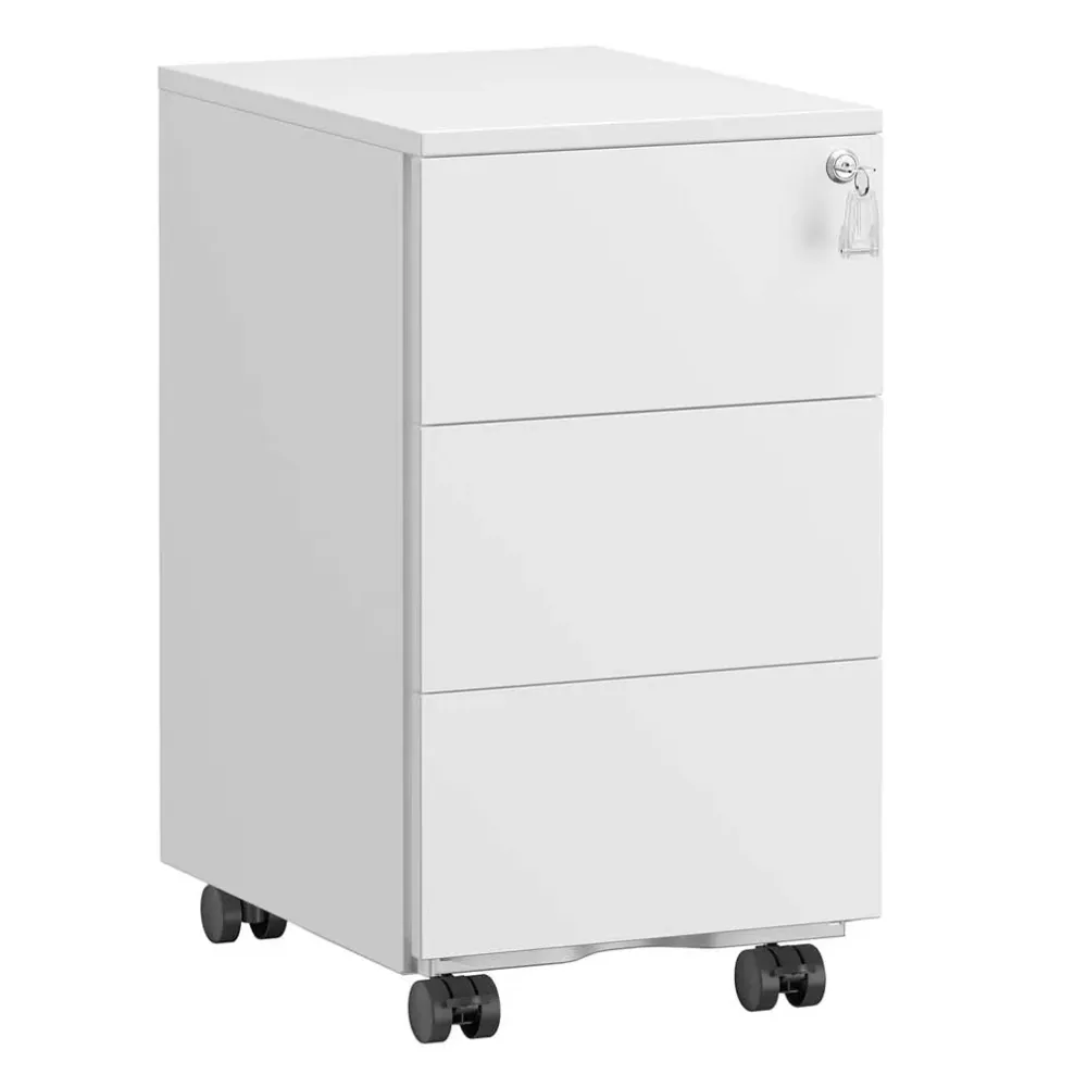 Caisson de bureau mobile verrouillable avec 3 tiroirs 39 x 45 x 55 cm rangement de documents papeterie préassemblé pour bu...