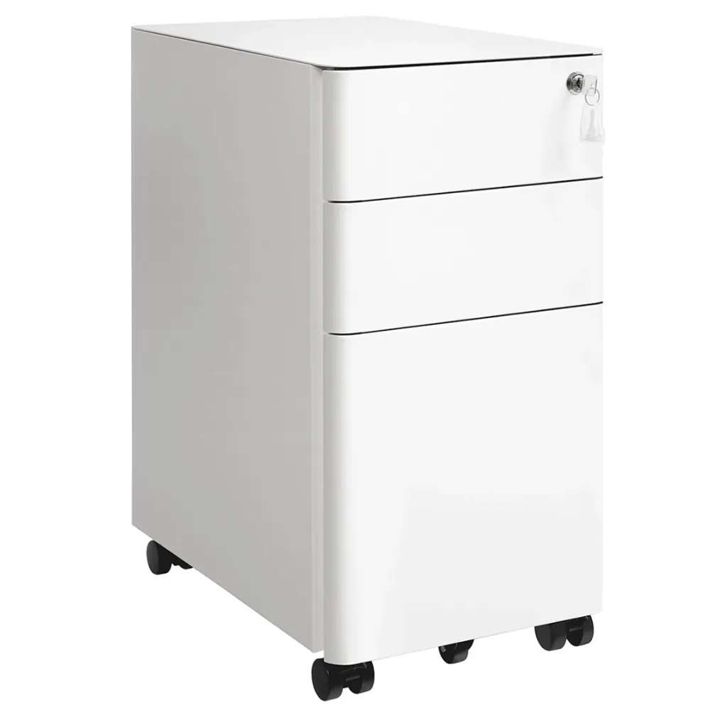 Caisson de bureau placard de rangement 30 x 46 x 59,2 cm mobile avec roulettes et serrure pour documents et dossier suspen...