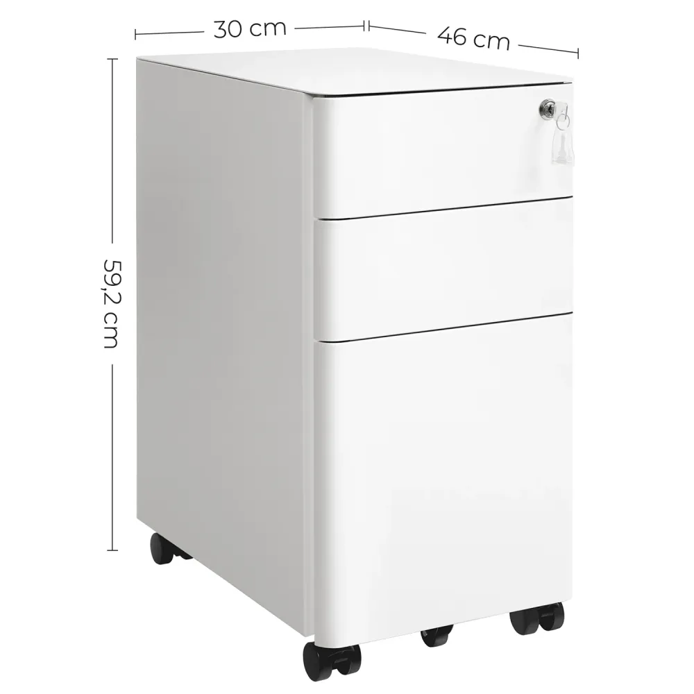 Caisson de bureau placard de rangement 30 x 46 x 59,2 cm mobile avec roulettes et serrure pour documents et dossier suspen...
