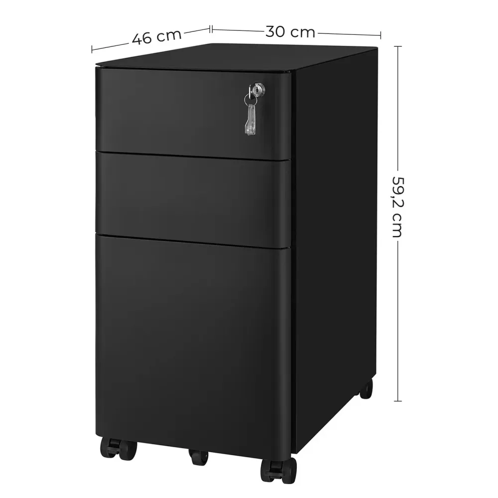 Caisson de bureau placard de rangement mobile avec roulettes et serrure pour documents et dossier suspendu avec 3 tiroirs...