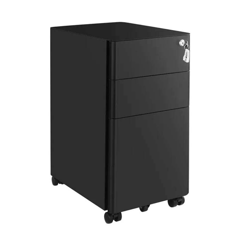Caisson de bureau placard de rangement mobile avec roulettes et serrure pour documents et dossier suspendu avec 3 tiroirs...