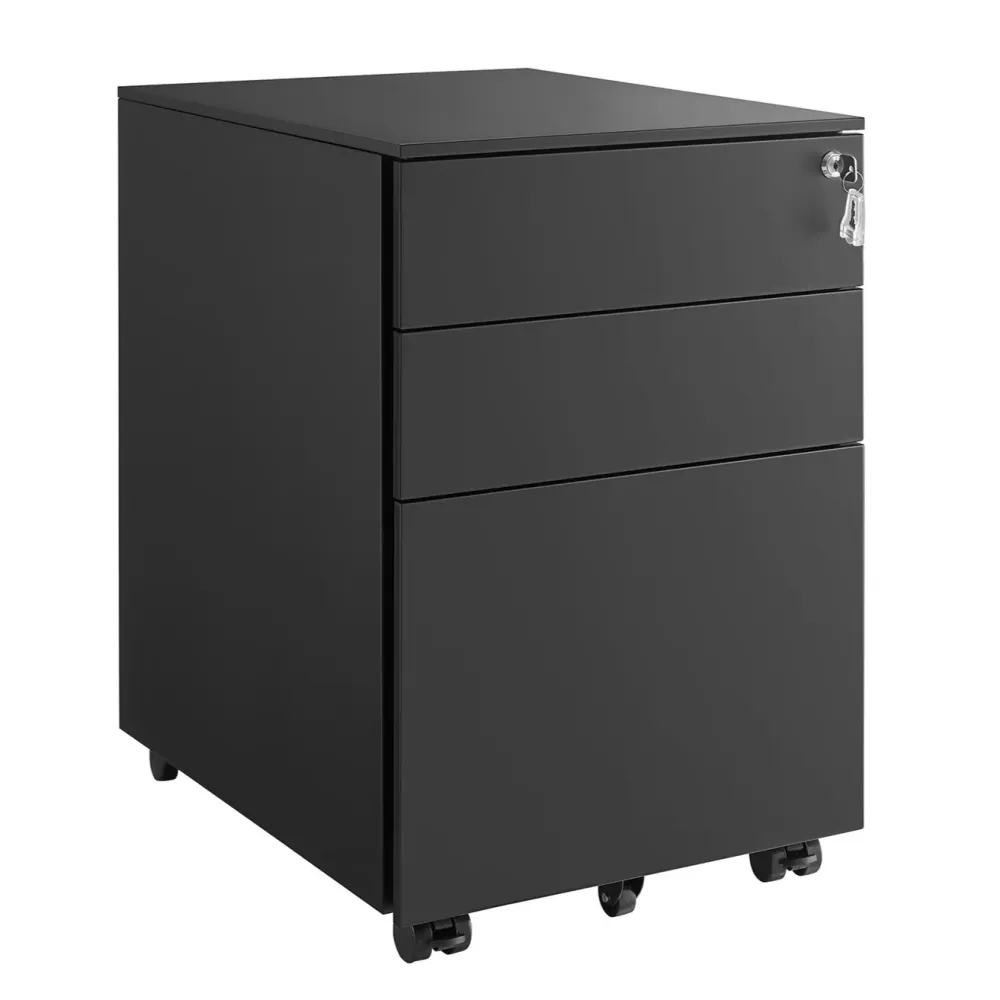 Caisson de bureau à roulettes avec 3 tiroirs et classeur suspendu armoire de bureau verrouillable pour dossiers et documen...