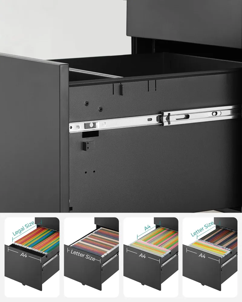 Caisson de bureau à roulettes avec 3 tiroirs et classeur suspendu armoire de bureau verrouillable pour dossiers et documen...
