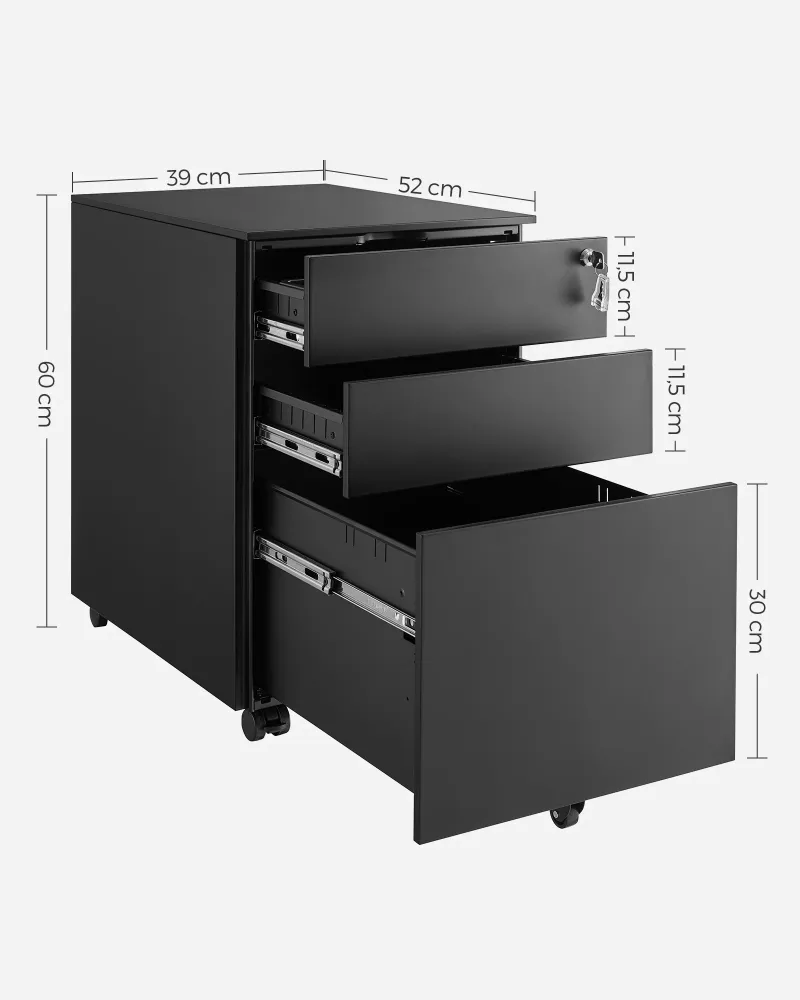 Caisson de bureau à roulettes avec 3 tiroirs et classeur suspendu armoire de bureau verrouillable pour dossiers et documen...