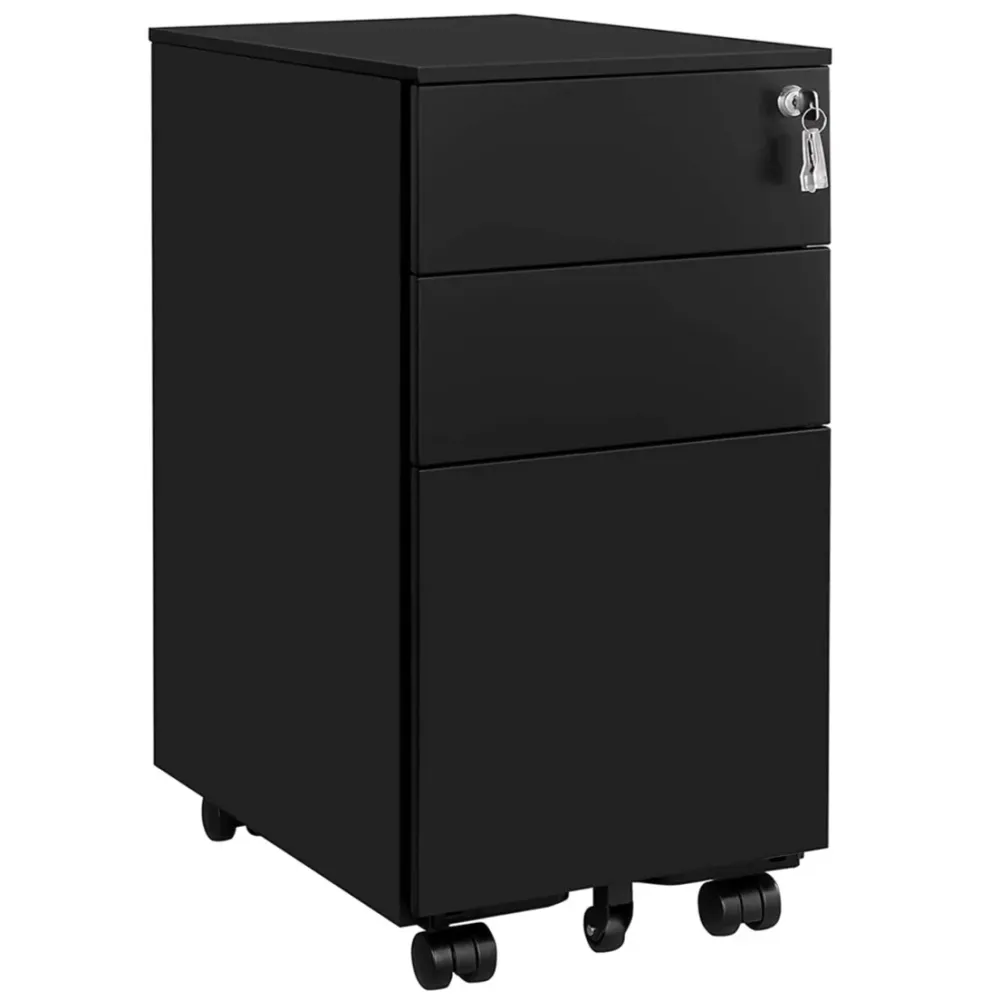 Caisson de bureau à roulettes avec 3 tiroirs et classeur suspendu 30 x 45 x 60 cm armoire de bureau verrouillable pour dos...